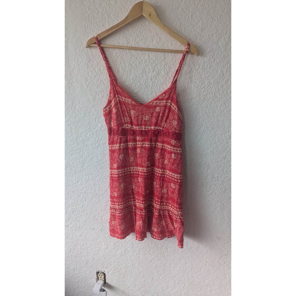 Timing Womens Red Floral‎ Paisley Crochet Lace Empire Waist Sun Dress Large